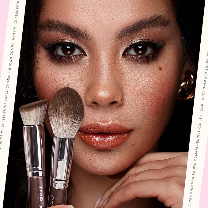 Jessup Makeup Brushes Set 15pcs Brown Make up Brushes Set Professional Premium Synthetic Foundation Eyebrow Concealer Blush Eyeshadow Contour Eyeliner Powder Blending Highlighter Brush, T498-VivaGrace Women