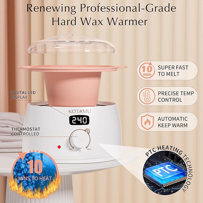 KOTAMU Waxing Kit for Women & Men, White Wax Kit for Hair Removal, Digital Waxing Pot for Thick Coarse Fine Fuzzy Hair & Sensitive Skin, Wax Warmer for Home Salon Use-VivaGrace Women