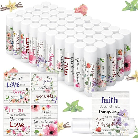 50 Pcs Bible Verse Lip Balm Bulk Christian Gifts for Women Faith Religious Moisturizing Lip Balm with Scripture Inspirational Lip Care Product for Friend Teacher Worker Employee-VivaGrace Women