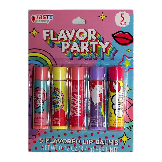 Taste Beauty (1) 5pc set Lip Balm Sticks - Flavor Party wit Unicorn, Rainbow, & More - Flavors: Strawberry, Passion Fruit, Cherry, Raspberry, Mystery - 0.12 oz each-VivaGrace Women
