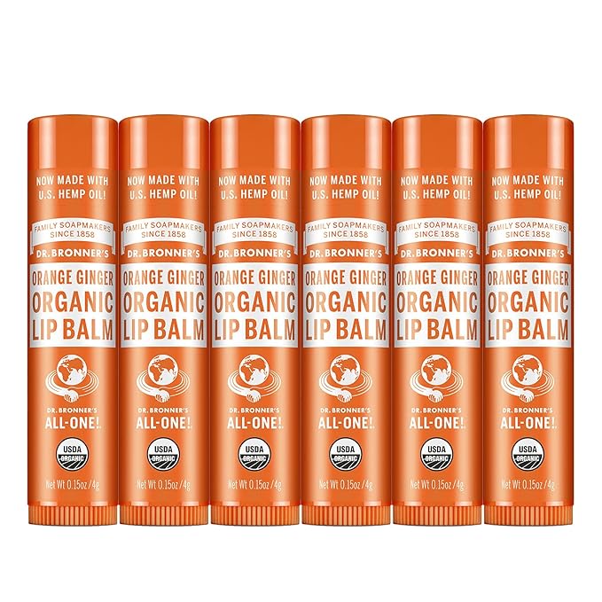 Dr. Bronner’s Organic Lip Balm 6-Pack (.15oz) Natural, Moisturizing, Petroleum-Free Lip Balm with Beeswax & Avocado Oil for Dry Lips, Men & Women - Orange Ginger-VivaGrace Women