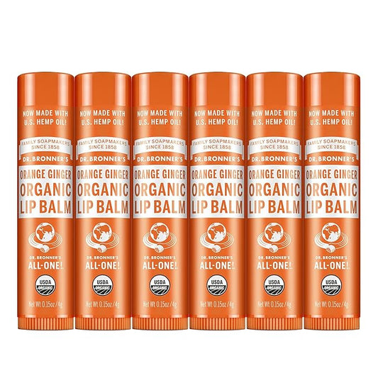 Dr. Bronner’s Organic Lip Balm 6-Pack (.15oz) Natural, Moisturizing, Petroleum-Free Lip Balm with Beeswax & Avocado Oil for Dry Lips, Men & Women - Orange Ginger-VivaGrace Women