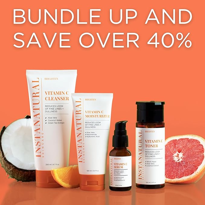InstaNatural Skin Care Set, Vitamin C Face Wash, Toner, Serum and Moisturizer , Hydrating, Anti Aging and Brightening-VivaGrace Women