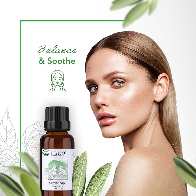 HBNO Organic Sage Essential Oil - 1 oz (30ml) - USDA Certified Organic Sage Essential Oil for Aromatherapy, Soap Making, DIY, Fragrances, Diffuser.-VivaGrace Women