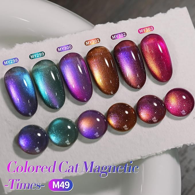 Born Pretty Magnetic Gel Nail Polish Set,Purple Blue Cat Magnetic Eye Gel Jelly Glass Crystal Magnetic Gel Polish Nail Art Manicure Kit 6PCS-VivaGrace Women