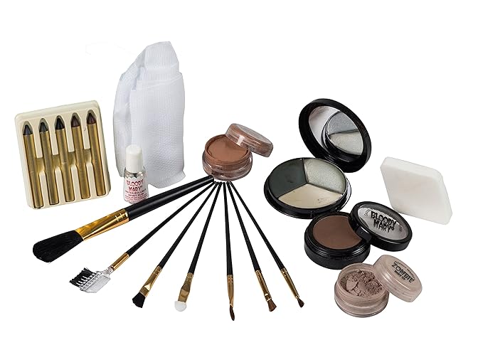 Unwrapped Mummy Makeup Kit By Bloody Mary - Special Effects Set Ideal For Halloween Costumes - Face Powder, Crayons, Eye Shadow, 4 Brushes, Spirit Gum, Bandages & Sponge Included-VivaGrace Women