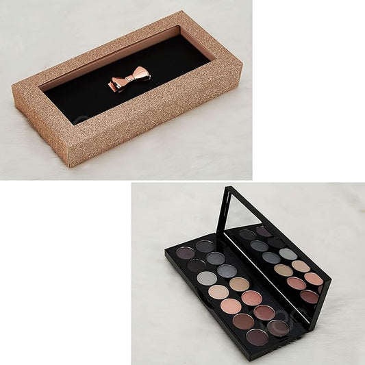 Rose Gold Bownot 14pcs Makeup Gift Set Kit Palette Train Case Eyeshadow With Mirror - Vmp1417-VivaGrace Women