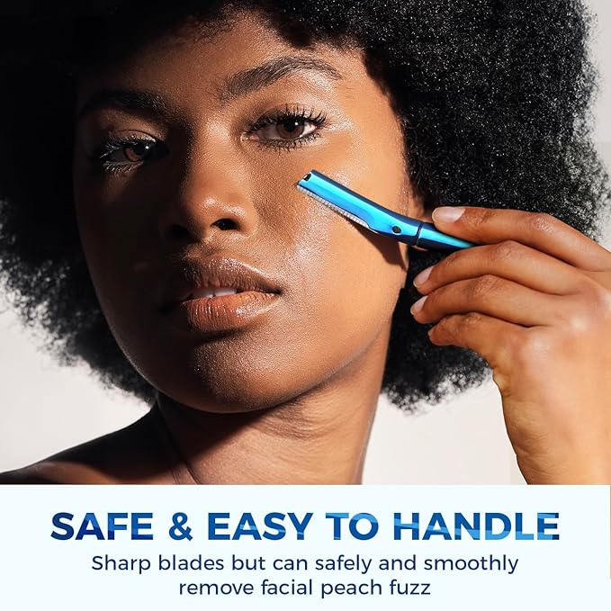 ZOMCHI Eyebrow Razor, Face Razors for Women&Men, Eyebrow Trimmer with Protective Silicone Cap, Dermaplane Razor-Easy&Safe Hair Removal(Blue,11 Blades)-VivaGrace Women