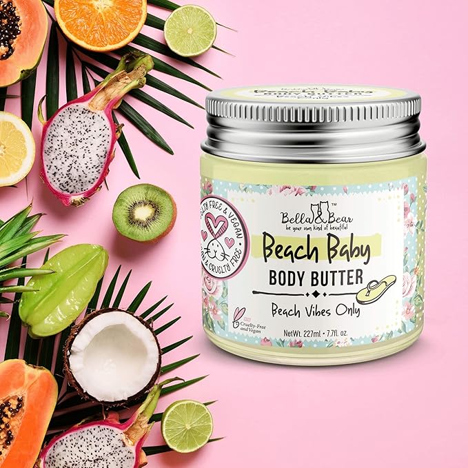 Bella and Bear Beach Baby Body Butter - Moisturizing Shea Cream for Women - Vegan, Cruelty& Oil-Free - Helps Prevents Pregnancy Stretch Marks 6.76-oz-VivaGrace Women