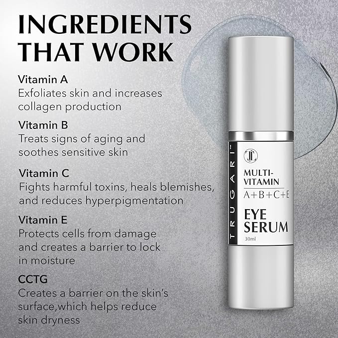 Eye Serum, Multi-Vitamin Skin Care Serum with Vitamins A, B, C and E, Rejuvenating Dark Spot Remover for Face and Under Eyes, Improves Age Spots, Fine Lines and Wrinkles, 30 ml-VivaGrace Women