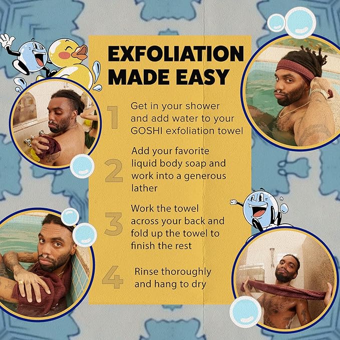 GOSHI Exfoliating Shower Towel - Rip-Resistant Exfoliating Washcloth for All Skin Types - Brick Red - Made in Japan-VivaGrace Women