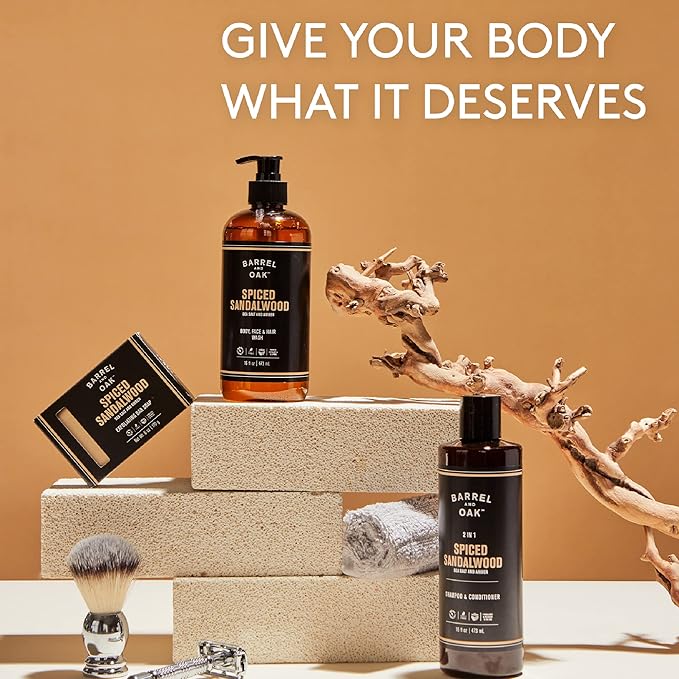 Barrel and Oak - Spiced Sandalwood Body Care Set, Fragrant Sea Salt & Amber Scent, Rich in Essential Oils, Hydrating Formulas, Rich Texture, No Parabens or Phthalates, Certified Organic (3-Pack Set)-VivaGrace Women