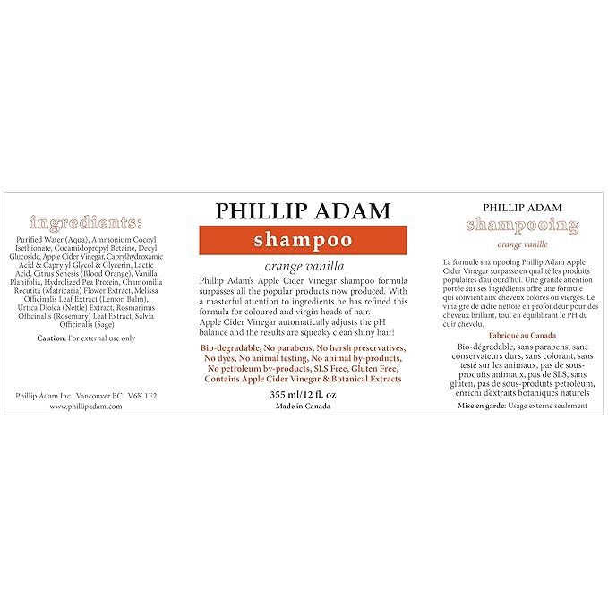 Phillip Adam Orange Vanilla Shampoo and Conditioner Set for All Types of Hair – Apple Cider Vinegar Formula - Enhance Shine and Restore Smoothness - 12 Ounce Each-VivaGrace Women