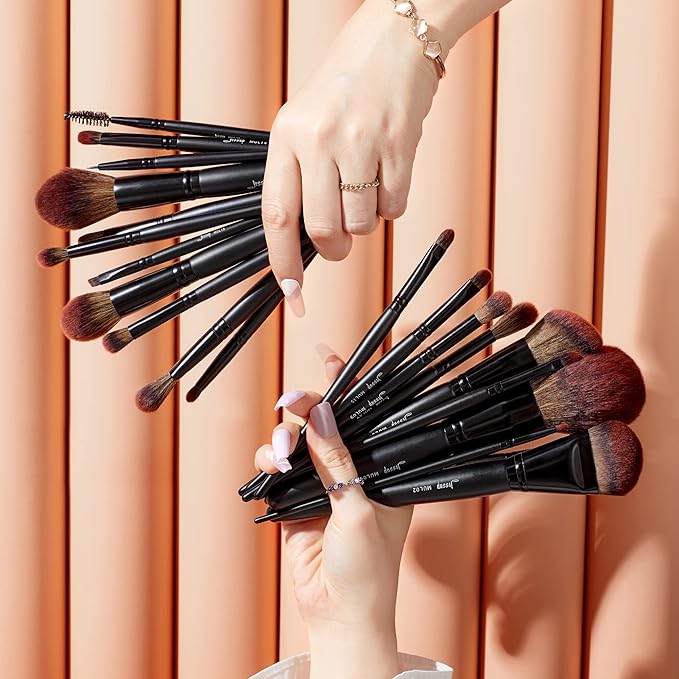 Jessup Makeup Brushes Set Premium Synthetic Powder Foundation Highlight Concealer Eyeshadow Blending Eyebrow Liner Spoolie Brush Set Black 21pcs T271-VivaGrace Women