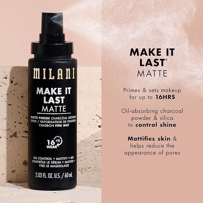 Milani Make it Last Matte - Matte Finish Charcoal Setting Spray- Cruelty-Free Makeup Primer and Setting Spray for Oily Skin - Long Lasting Finishing Spray (2.03 Fl. Oz.)-VivaGrace Women