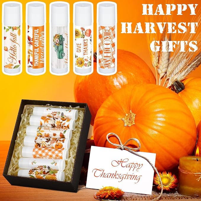 Dunzy 100 Pack Hello Fall Thanksgiving Party Gifts Bulk Lip Balms Favors Employee Appreciation Gifts Thank You Gifts Team Inspirational Gifts for Women Men Coworkers Satff Teachers(Thanksgiving)-VivaGrace Women