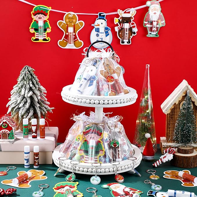 Henoyso 150 Pcs Christmas Favors 5 Styles Lip Balm Bulk Moisturizing Lip Balms Acrylic Keychains with Organza Bags for Xmas Holiday Treat Gifts Women Christmas Stocking Stuffers Party Supplies-VivaGrace Women