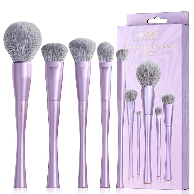 Jessup Makeup Brushes Face 5pcs, Premium Synthetic Make Up Brushes Set for Foundation Contour Blush Highlighter and Powder, Luxury Purple T514-VivaGrace Women