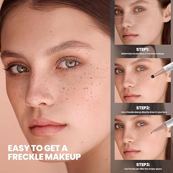 2-in-1 Dual Ended Microblading Freckle Pen & Freckle Stamp,Waterproof Freckle Stamp & Precise 15°Tip for Natural Lifelike Freckle Makeup,Perfect Make up,Last 24Hrs.-VivaGrace Women