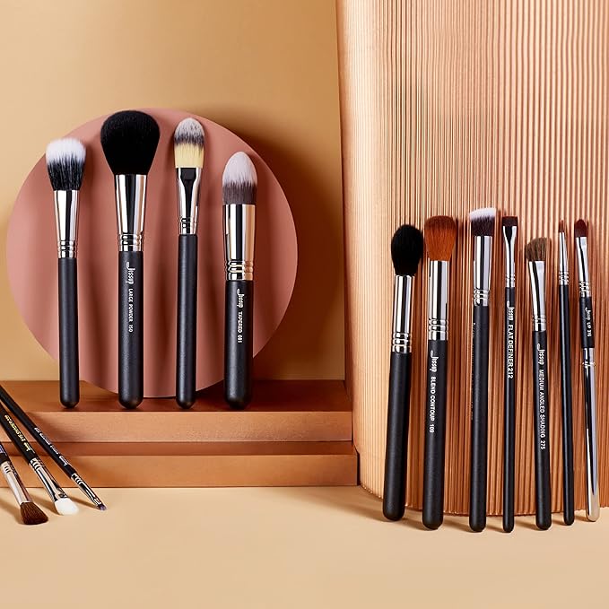 Jessup Makeup Brushes Set Professional 27 pcs Brush Makeup Premium Synthetic Foundation Contour Powder Blush Highlighter Eyeshadow Concealer Brow Face Make Up Brushes Tools Black/Silver T133-VivaGrace Women