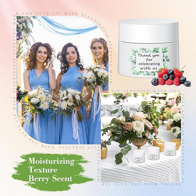 12 Pcs Thank You Lip Sleeping Mask Bulk Bridal Shower Gifts for Guests Thank You for Celebrating with Us Lip Mask Moisturize Nourish for Wedding Bridal Shower Favor Christmas Gift(Eucalyptus)-VivaGrace Women