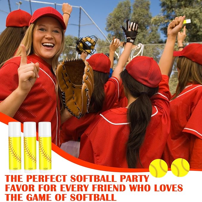 24 Pcs Softball Lip Balm Softball Team Gifts Softball Party Favors Softball Lip Balm Gift for Softball Team Softball Party Guest Supplies-VivaGrace Women
