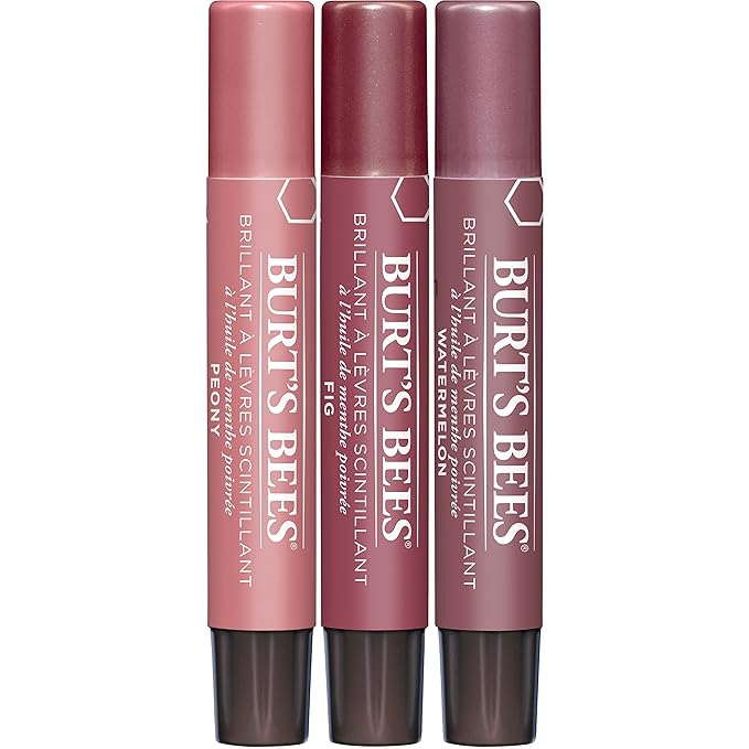 Burt's Bees Lip Balm Spring Gifts, 3 Nourishing Lip Care Shimmers for All Day Glow, Kissable Color Spring Gift Set -Peony, Fig & Rhubarb (Packaging May Vary)-VivaGrace Women