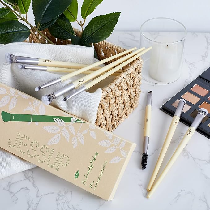 Jessup Eyeshadow Brush Set 8pcs Eye Makeup Brushes Premium Cruelty-Free Eyeshadow Blending Concealer Eyebrow Eyeliner Spoolie Brush Kit T328-VivaGrace Women