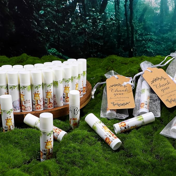Fumete 50 Pack Jungle Animal Baby Shower Party Gifts Favors Bulk Lip Balms for Guests Boys Girls Neutral Gender Reveal Favors for Baby Shower Prizes Souvenirs Bags Stuffer Classroom Prizes-VivaGrace Women
