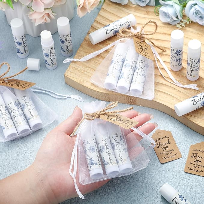 Demissle 50 Pcs Bridal Shower Lip Balm Gift Set with 100 Pcs Organza Bags Thank You Tags 20 Meters Rope wedding Party Favor for Guest Favors Gift Party Decoration Souvenirs(Vintage Flower)-VivaGrace Women