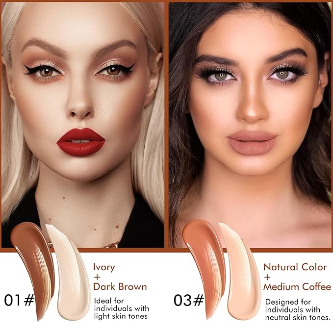 4 Colors Cream Contour, Stick Palette, Contouring Concealer, Stick Primer, Face Makeup Kit for Beginners, Cream Concealer and Highlight Stick(#1+3)-VivaGrace Women