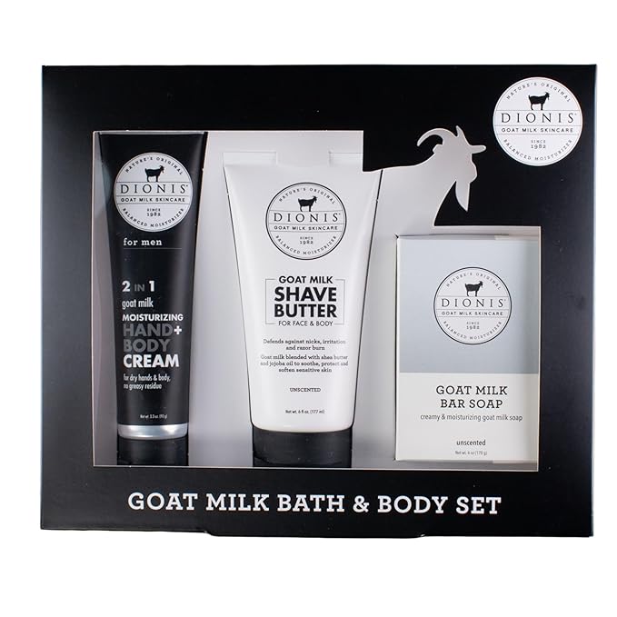 Dionis Goat Milk Skincare Men's Unscented Bath & Body 3pc Gift Set - Blended Shea Butter & Jojoba Oil Shave Butter For Sensitive Skin, Unscented Hydrating Moisturizer & Nourishing Bar Soap For Men-VivaGrace Women