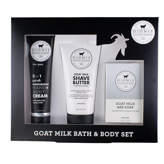 Dionis Goat Milk Skincare Men's Unscented Bath & Body 3pc Gift Set - Blended Shea Butter & Jojoba Oil Shave Butter For Sensitive Skin, Unscented Hydrating Moisturizer & Nourishing Bar Soap For Men-VivaGrace Women