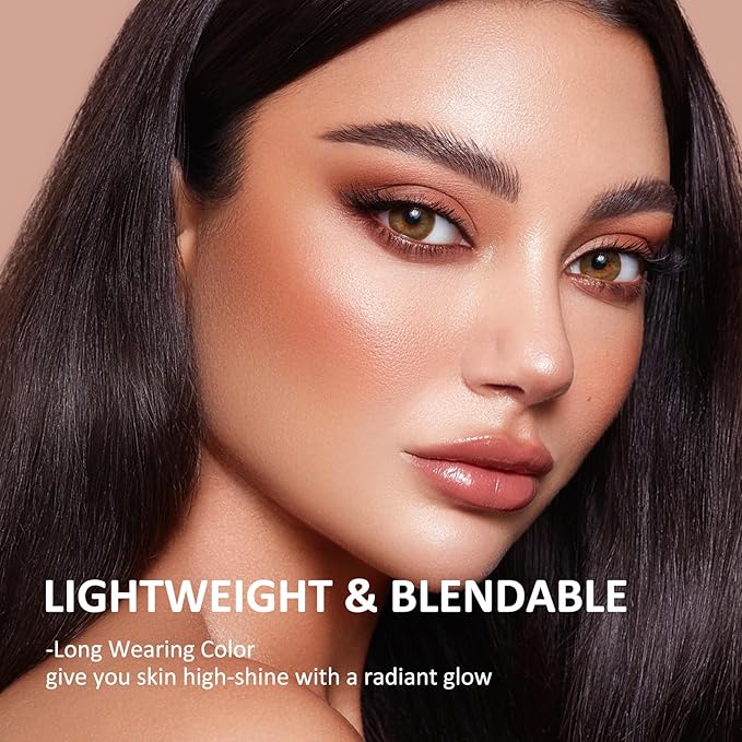 Boobeen 3 Colors Baked Shimmer Highlight & Blush Palette, Powder Palette Facial Bronzers Illuminator Makeup Palette, Lightweight Highlighter Blusher Contour for Cheeks, Lasting Natural Glowing-VivaGrace Women