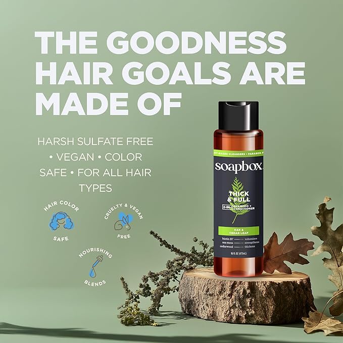 Soapbox Men's Thick and Full 2 in 1 Shampoo and Conditioner Men, Natural Mens Shampoo and Conditioner, Oak & Cedar Leaf, 16oz-VivaGrace Women