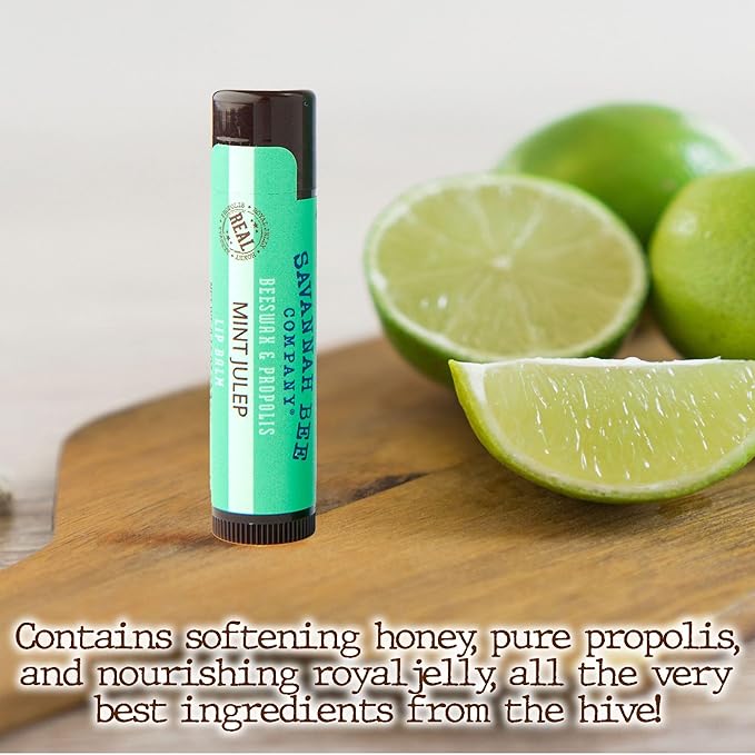 Savannah Bee Mint Julep Lip Balm 0.15 oz - Invigorating Mint Flavor - Natural Ingredients for Supple, Soft Lips - Convenient Hanger Design-VivaGrace Women