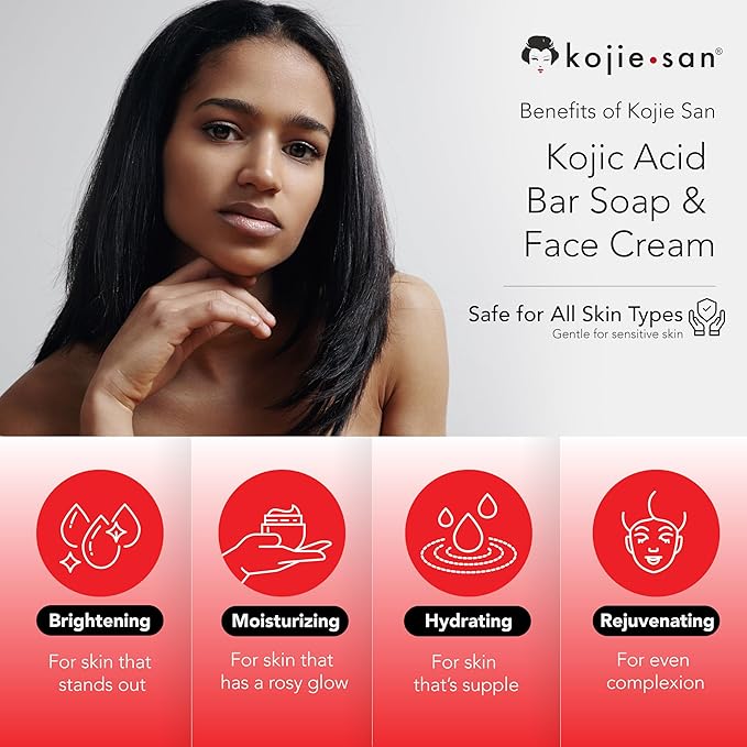Kojie San Skincare Bundle - Facial Brightening Set with 2 Bars of Kojic Acid Soap, Face Cream & Exfoliating Face Brush-VivaGrace Women