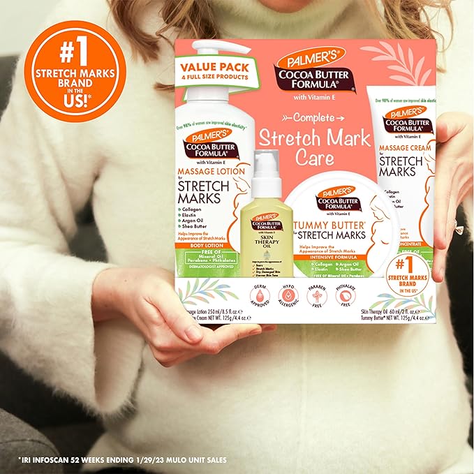 Palmer's Cocoa Butter Formula Pregnancy Skin Care Kit for Stretch Marks and Scars, Dermatologist Approved, Gift for Mom to Be, 4 Piece Full Size Set-VivaGrace Women
