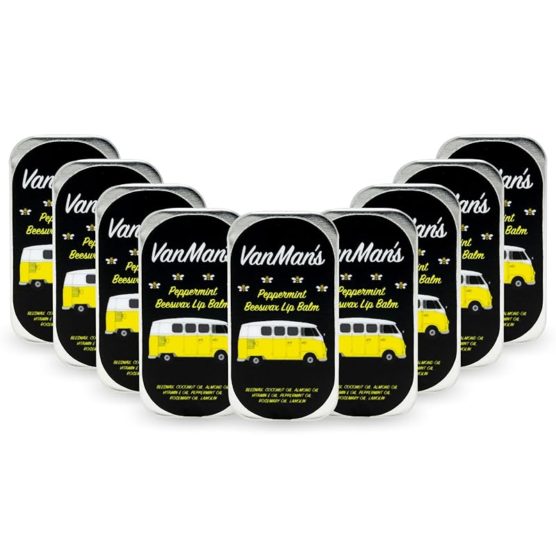 Vanman’s - Handmade Peppermint Beeswax Lip Balm (9 Pack) - Peppermint Lip Balm with Rosemary, Almond and Coconut Oil - Bee Balm with Vitamin E - Peppermint Balm Ideal for Dry Lips-VivaGrace Women