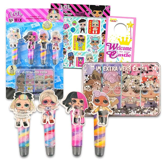 Game Party LOL Surprise Lip Gloss Set - Bundle with 4 LOL Lip Gloss Tubes, a Collectible Cosmetic Case, and More | LOL Doll Lip Gloss-VivaGrace Women