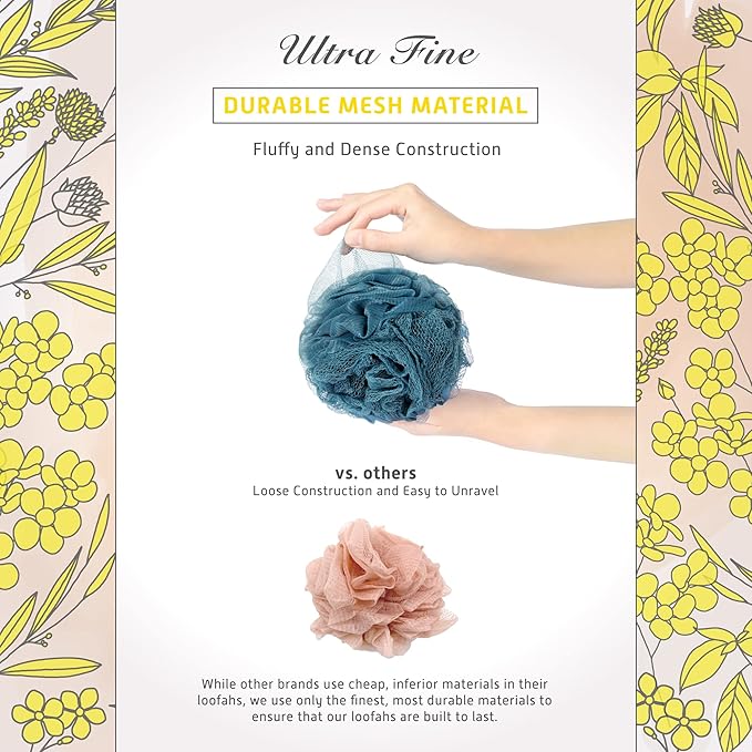 Spongentle Dual Texture Deep Cleansing Loofah Sponge for Radiant Skin, Pack of 3, Bath and Shower, Exfoliating Body Scrubber, Beautiful Colors for Women and Men-VivaGrace Women