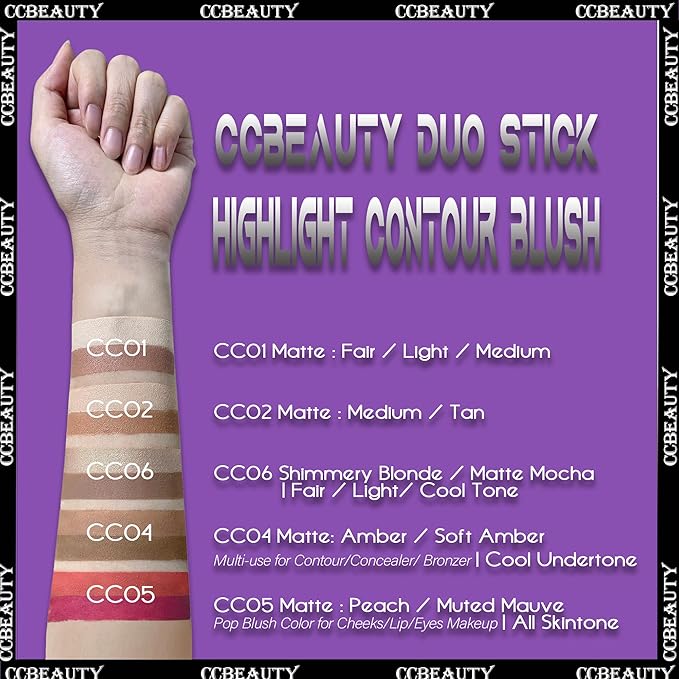 CCbeauty 2-in-1 Blush Stick for Cheeks - Cream 2 Colors Dual Blushing Makeup Stick for Cheeks, Eyes & Lips, Natural Blendable Moisturizing Long-Lasting Smooth Blushes,Peach & Muted Mauve-VivaGrace Women