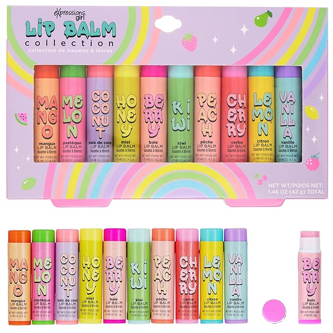 Expressions 10pc Fruity Lip Balm Collection - Hydrating Lip Balms Infused w/Fresh Fruity Flavors - Vitamin Enriched Nourishing Lip Balm Set-VivaGrace Women