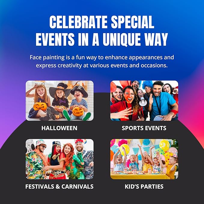 Professional Face Painting Kit - Skin Friendly Face Paint Kit - Cruelty-Free & Vegan Water Based Face Paint Makeup for Theatre, SFX and Halloween- 8 Colors 5g Each - Splashes & Spills (Pearly Colors)-VivaGrace Women