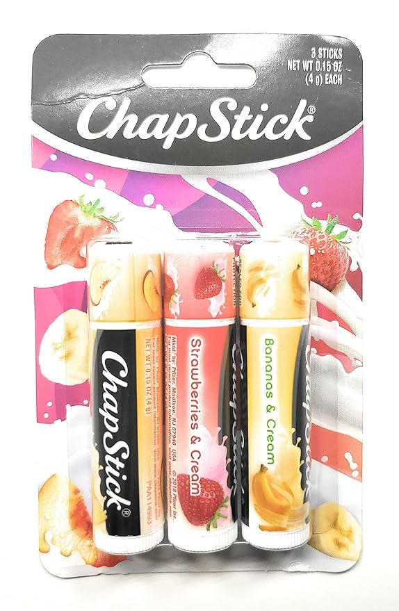 ChapStick (1) Pack Lip Balm Sticks - 3pc Set Includes: Peaches & Cream, Strawberries & Cream, Bananas & Cream - Paraben Free-VivaGrace Women