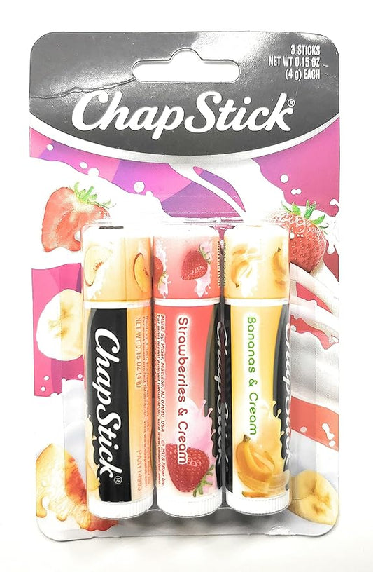 ChapStick (1) Pack Lip Balm Sticks - 3pc Set Includes: Peaches & Cream, Strawberries & Cream, Bananas & Cream - Paraben Free-VivaGrace Women