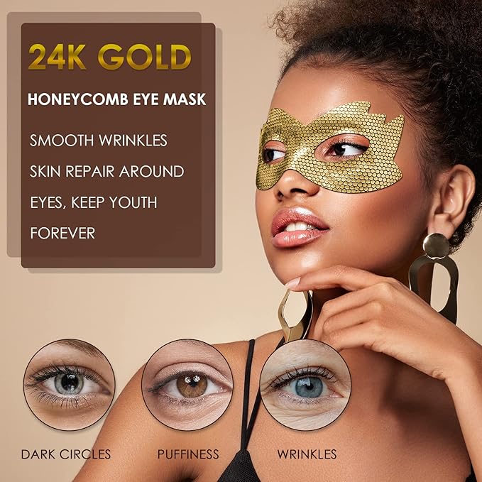 24k Gold Eye Masks, Under Eye Patches Honeycomb Eye Treatment Mask for Dark Circles and Puffiness, Eye Care Pads Skincare Reduce Puffy Wrinkles Eye Patch Gift for Adults Women Men Kids Girls -8 PCS-VivaGrace Women