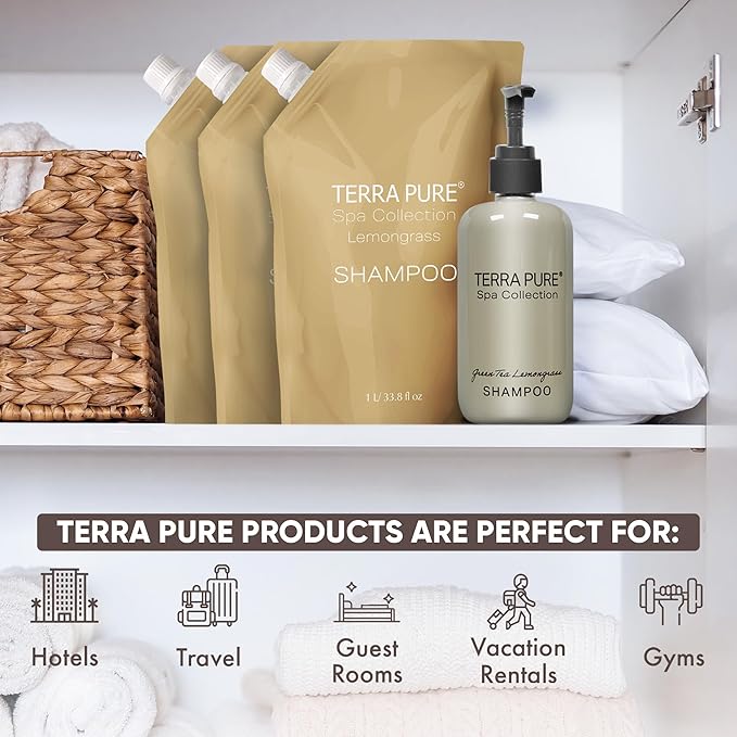 Terra Pure Spa Collection 1 Liter Conditioner Refill Bag For Soap Dispensers | Bulk Toiletries for Vacation Rentals, and Home Bathroom Showers | Green Tea Lemongrass | Single-VivaGrace Women