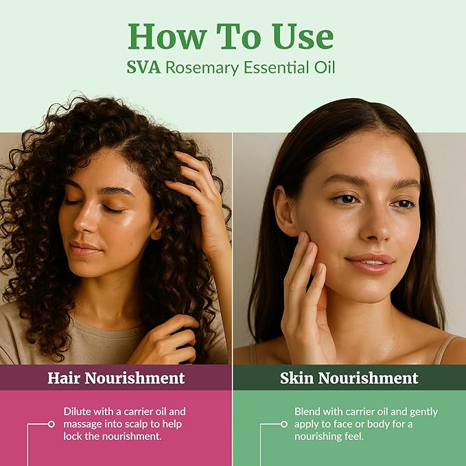 SVA Rosemary Essential Oil – 4 Fl Oz – 100% Natural Rosemary Oil for Hair, Face, Skin Care, Diffuser, Aromatherapy, Scalp, Body Massage, Soap and Candle Making – with Dropper-VivaGrace Women