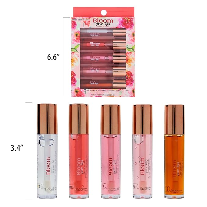 Expressions 5pc Lip Oil Set - Bloom Your Lips Style Essentials Lip Oils, Lip Healing Lip Oil Collection with Precision Applicator Wand | Moisturizing for Everyday Lip Care and Lip Repair (FLORAL)-VivaGrace Women